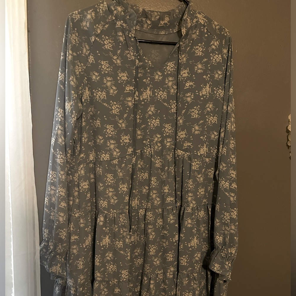 Light Blue Floral Shirt/Tunic Dress